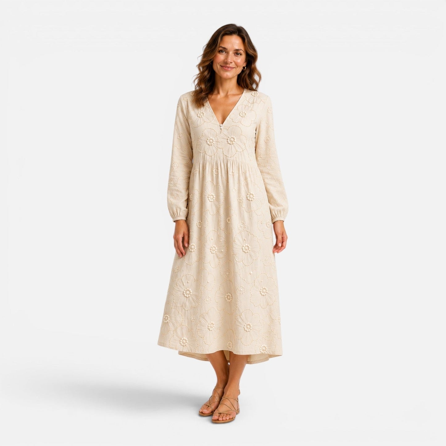 Abito Midi Donna con Ricamo Floreale