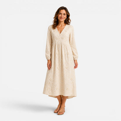 Abito Midi Donna con Ricamo Floreale