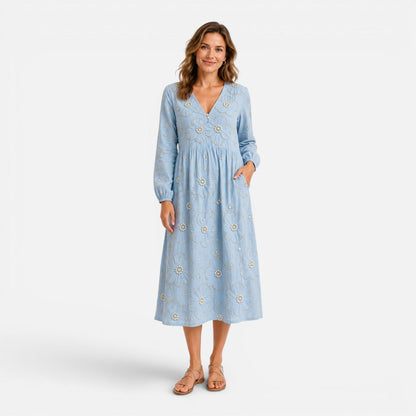 Abito Midi Donna con Ricamo Floreale