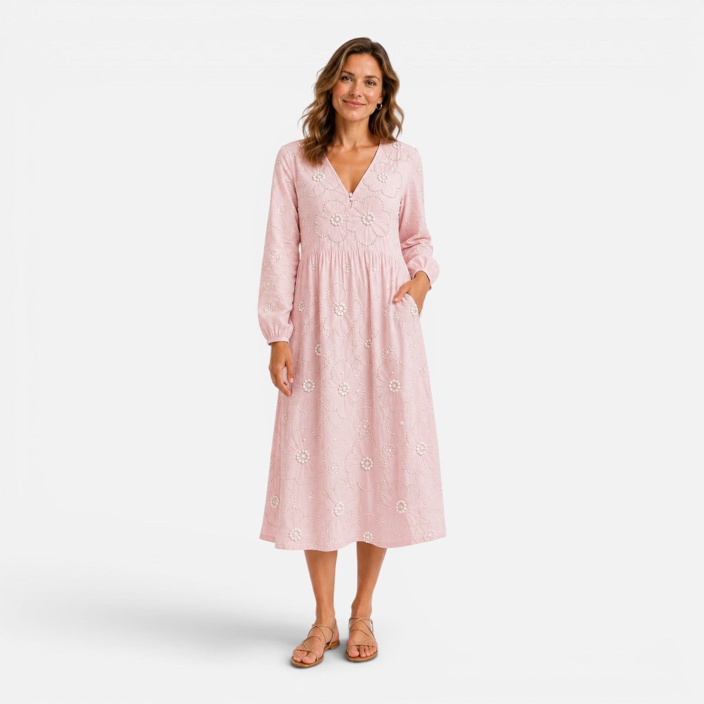 Abito Midi Donna con Ricamo Floreale