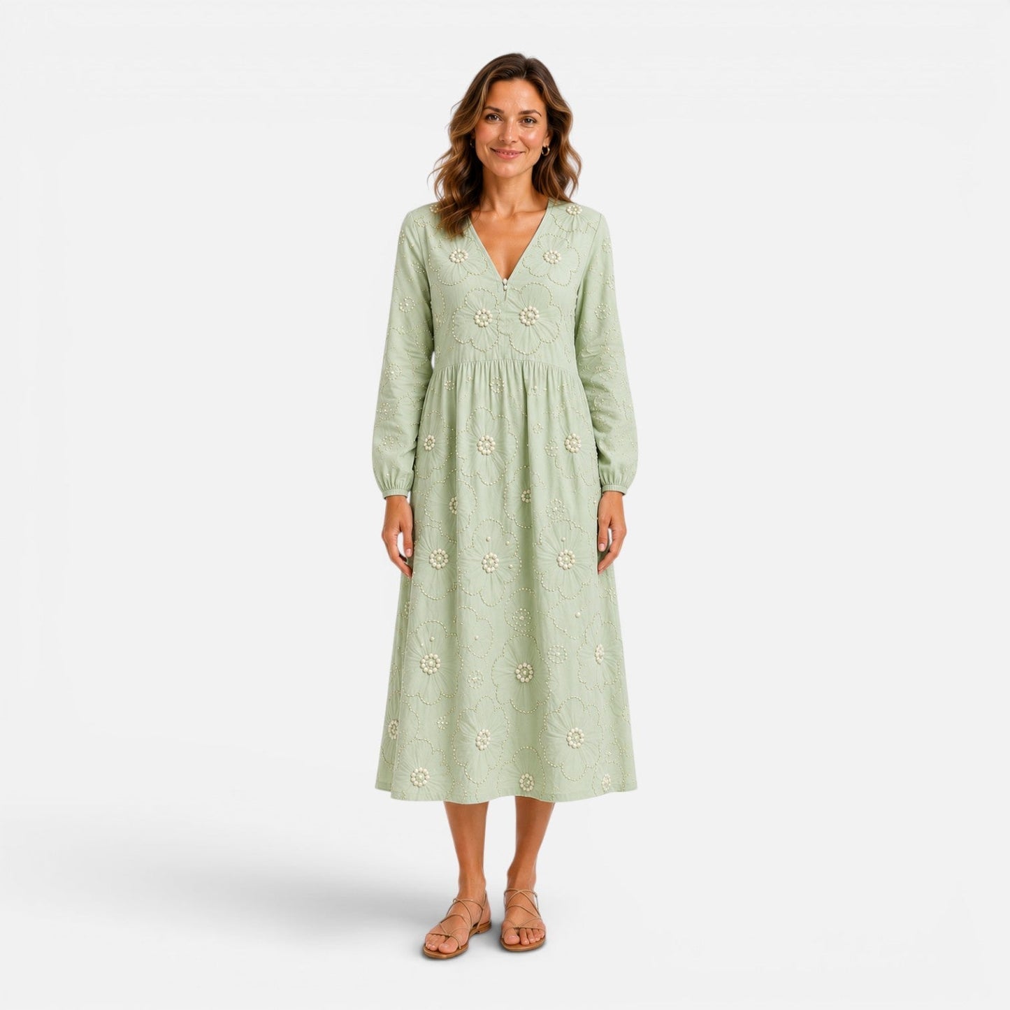 Abito Midi Donna con Ricamo Floreale
