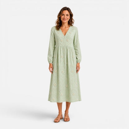 Abito Midi Donna con Ricamo Floreale