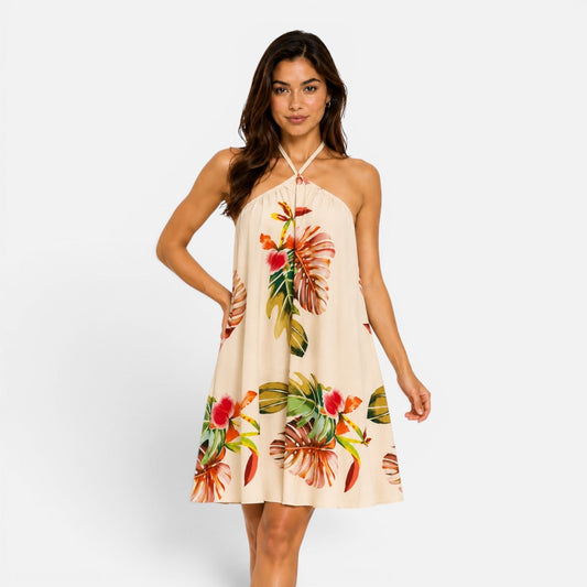 Abito Mini Donna Stampa Tropicale