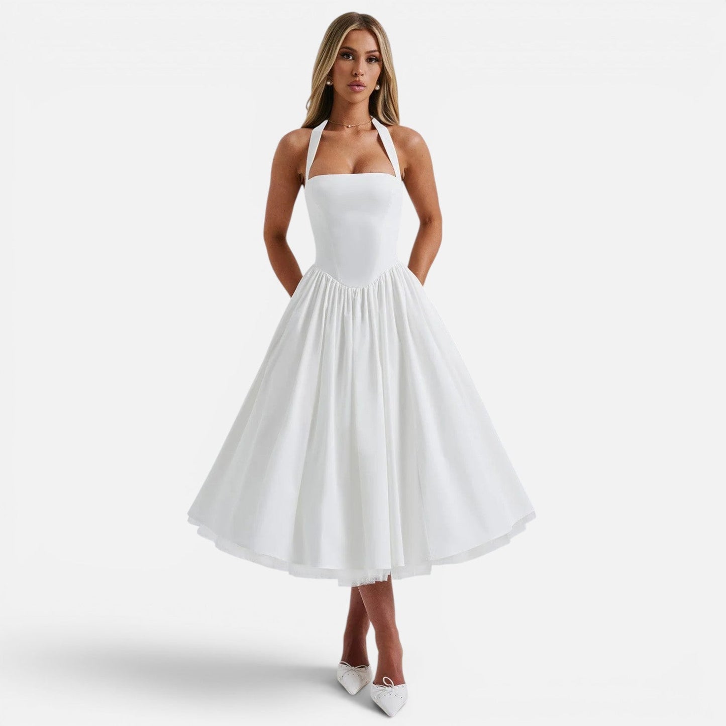 Abito Midi Donna Corsetto con Schiena Aperta