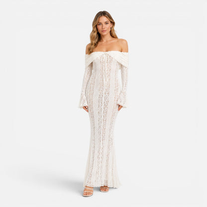 Abito Lungo Donna in Pizzo Off Shoulder