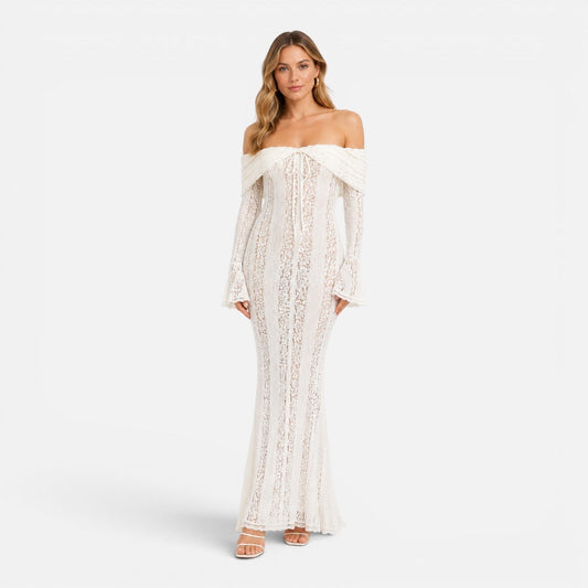 Abito Lungo Donna in Pizzo Off Shoulder
