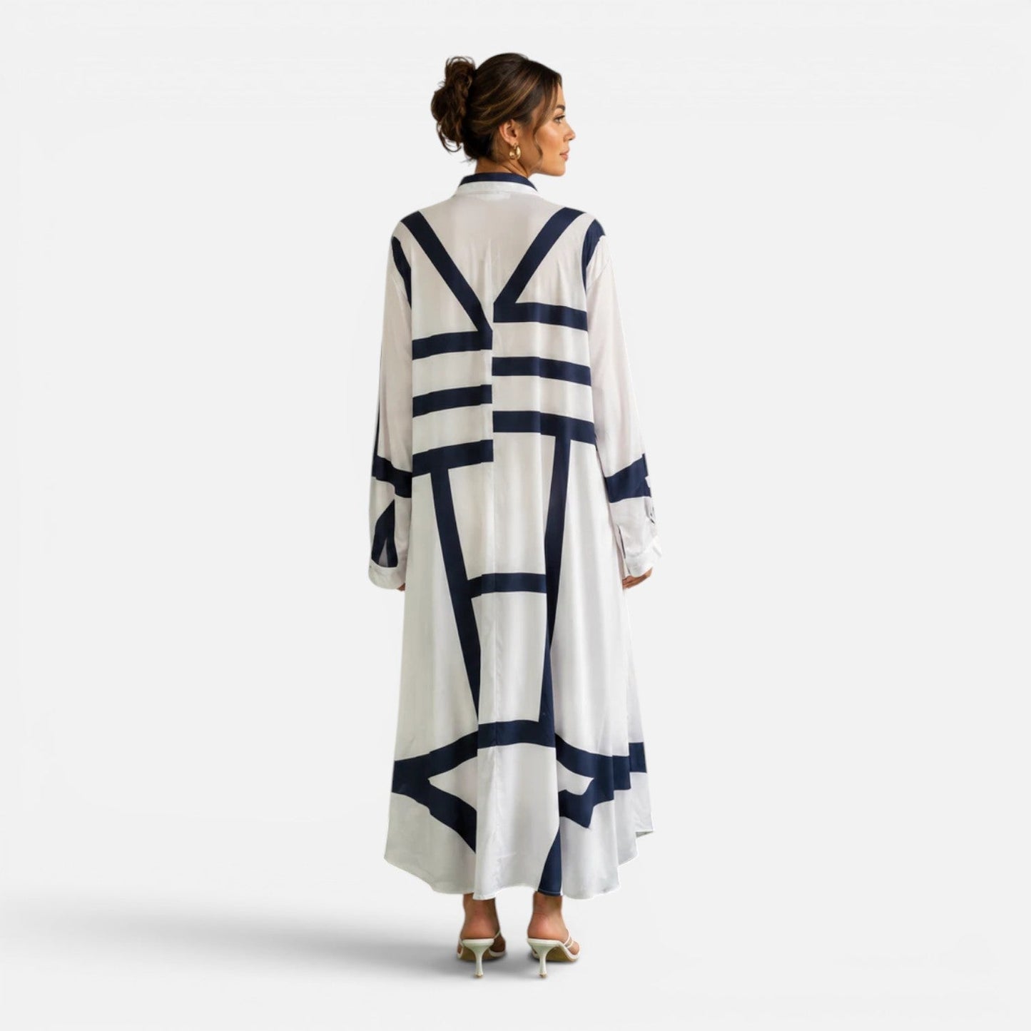 Abito Chemisier Lungo Donna Stampa Geometrica