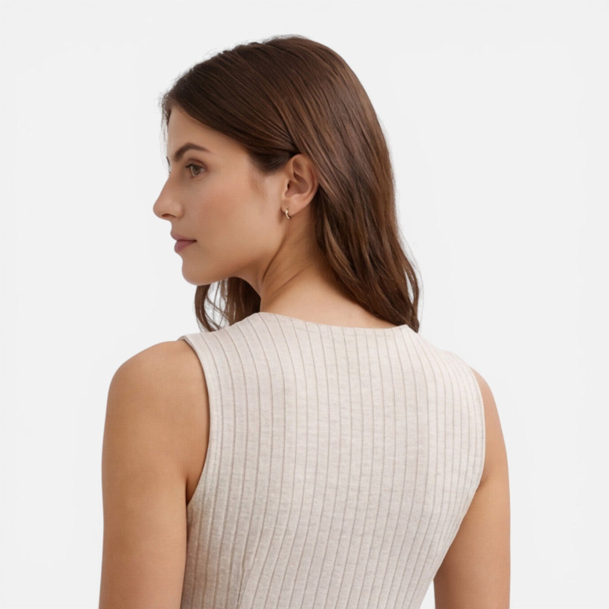 Abito Donna a Righe Smanicato con Bottoni