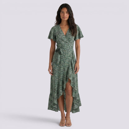 Abito Lungo Donna Floreale Boho con Scollo a V
