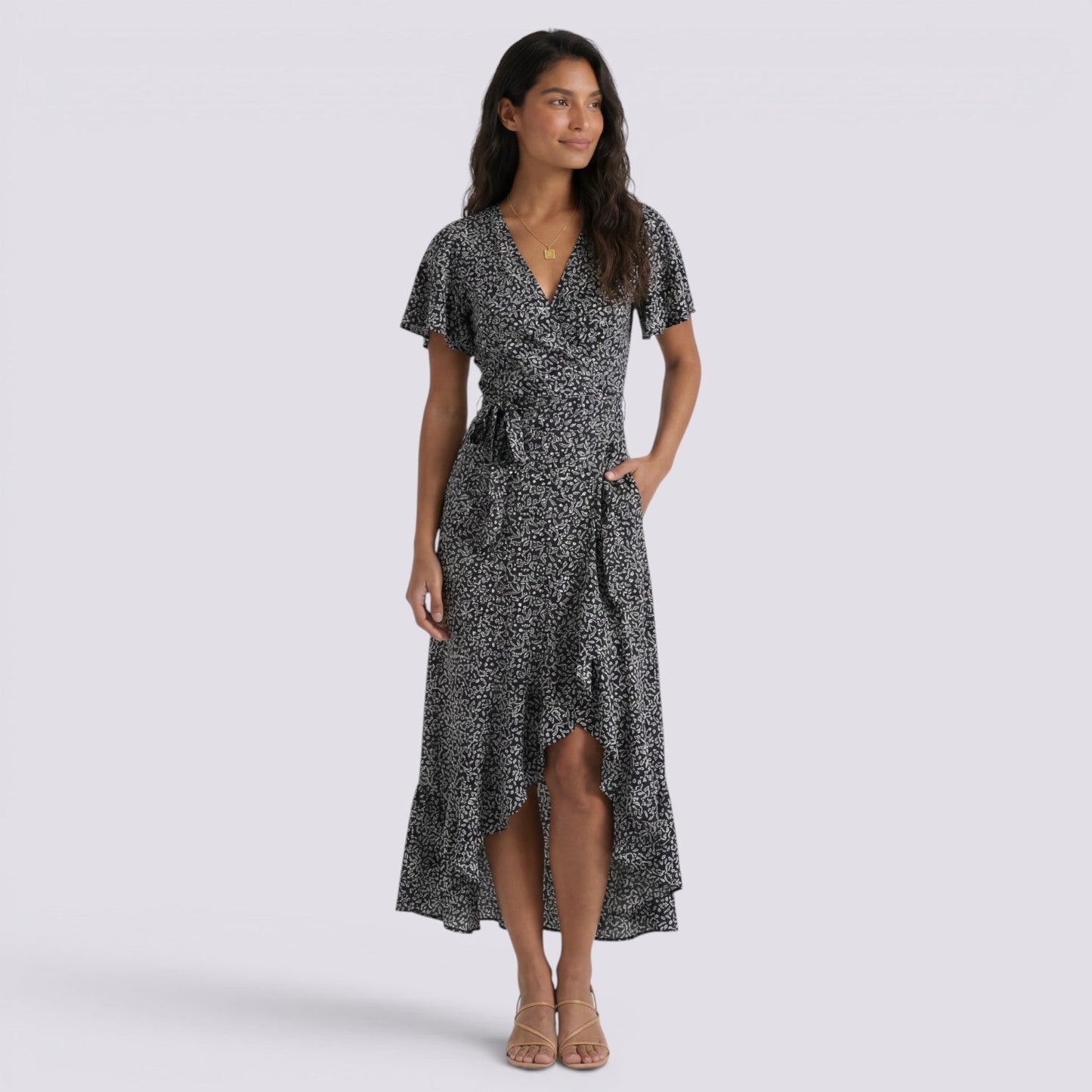 Abito Lungo Donna Floreale Boho con Scollo a V
