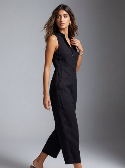 Delia | Tuta Donna in Lino con Bottoni