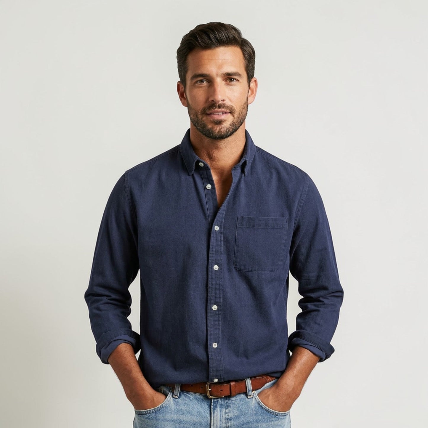 Camicia Uomo Maniche Lunghe Classica con Bottoni Casual