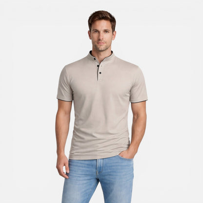 Maglia Henley Uomo Manica Corta Cotone Slim Fit Casual