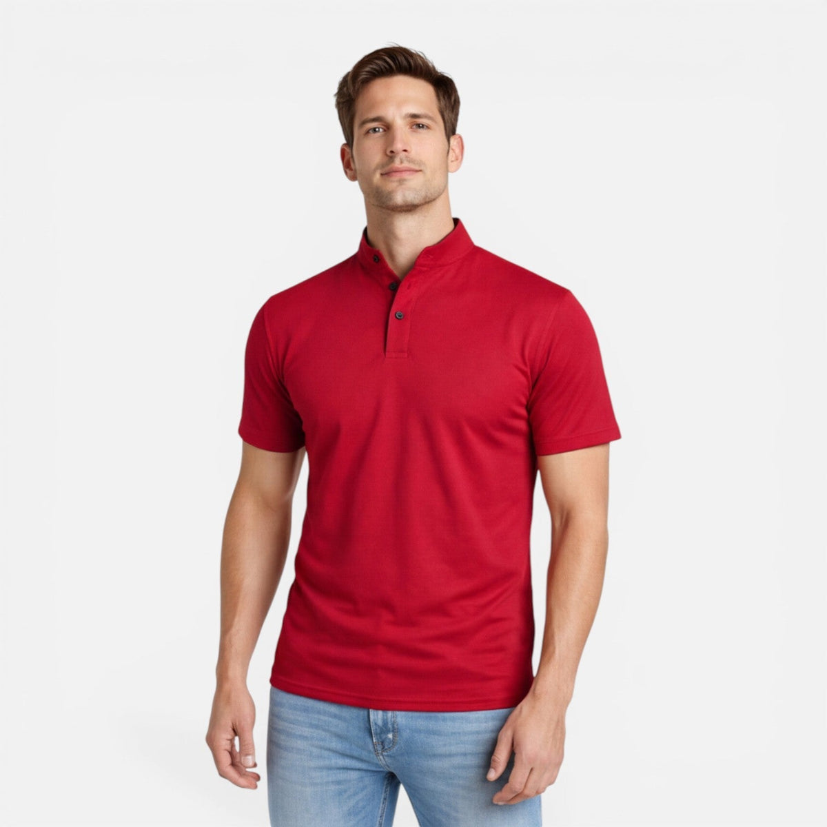 Maglia Henley Uomo Manica Corta Cotone Slim Fit Casual