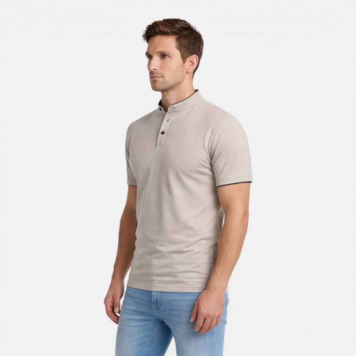 Maglia Henley Uomo Manica Corta Cotone Slim Fit Casual