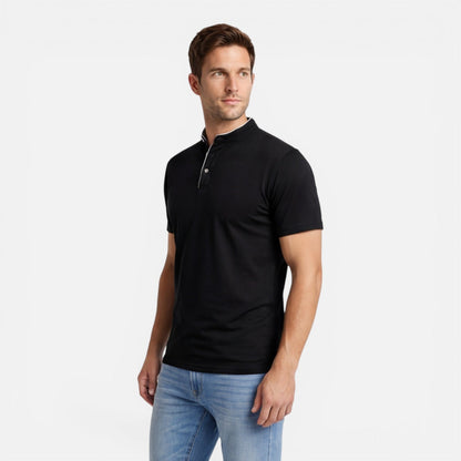 Maglia Henley Uomo Manica Corta Cotone Slim Fit Casual