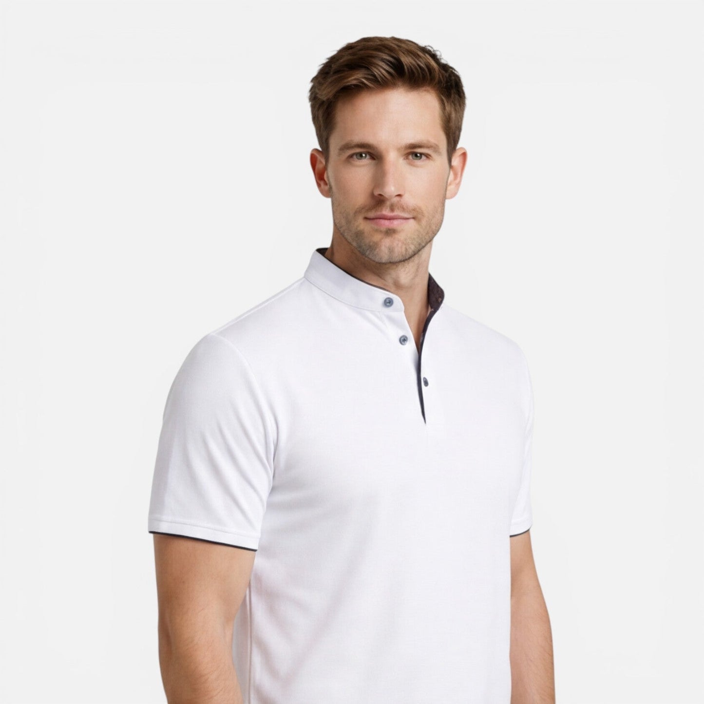 Maglia Henley Uomo Manica Corta Cotone Slim Fit Casual