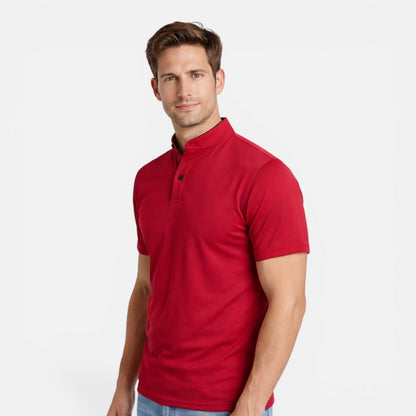 Maglia Henley Uomo Manica Corta Cotone Slim Fit Casual