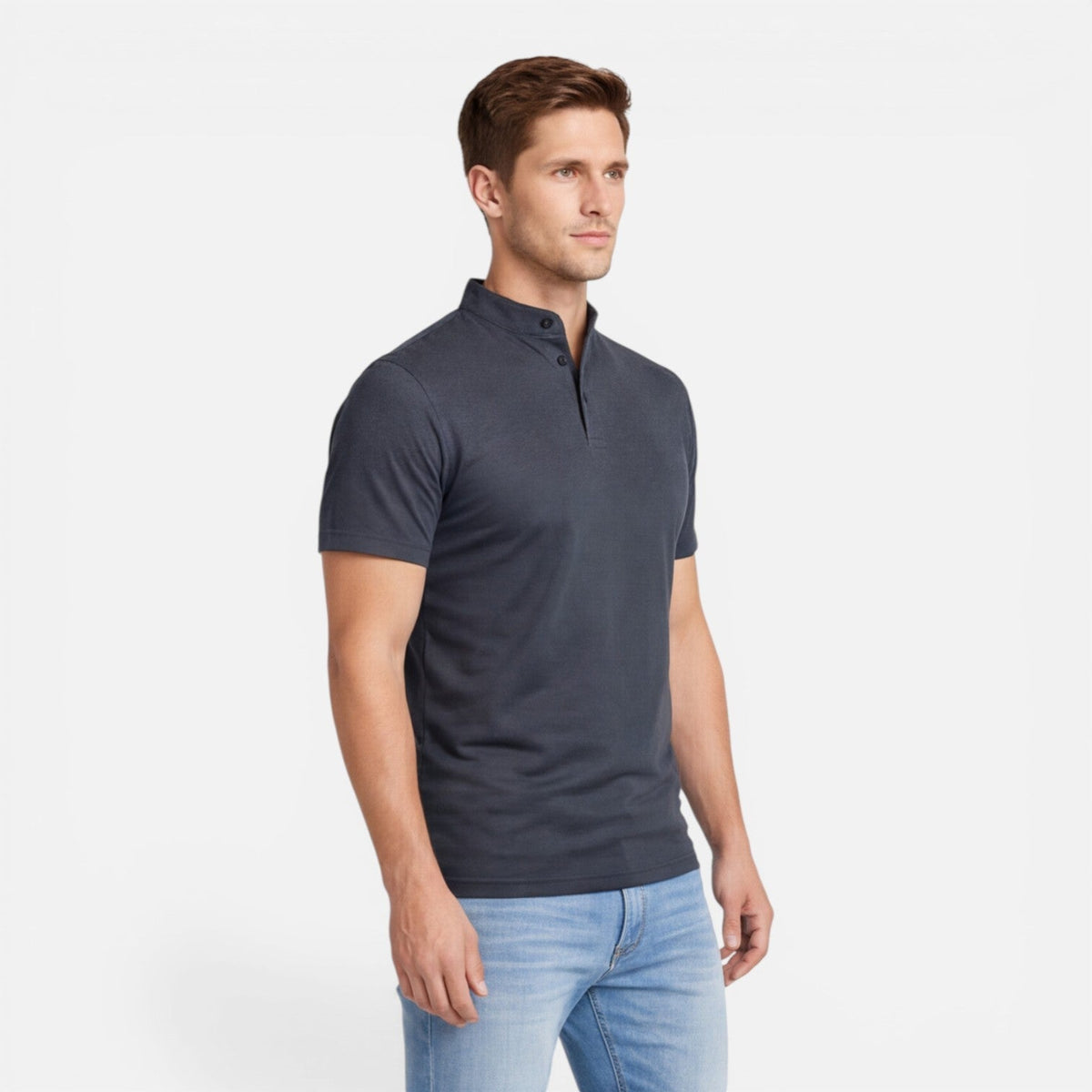 Maglia Henley Uomo Manica Corta Cotone Slim Fit Casual