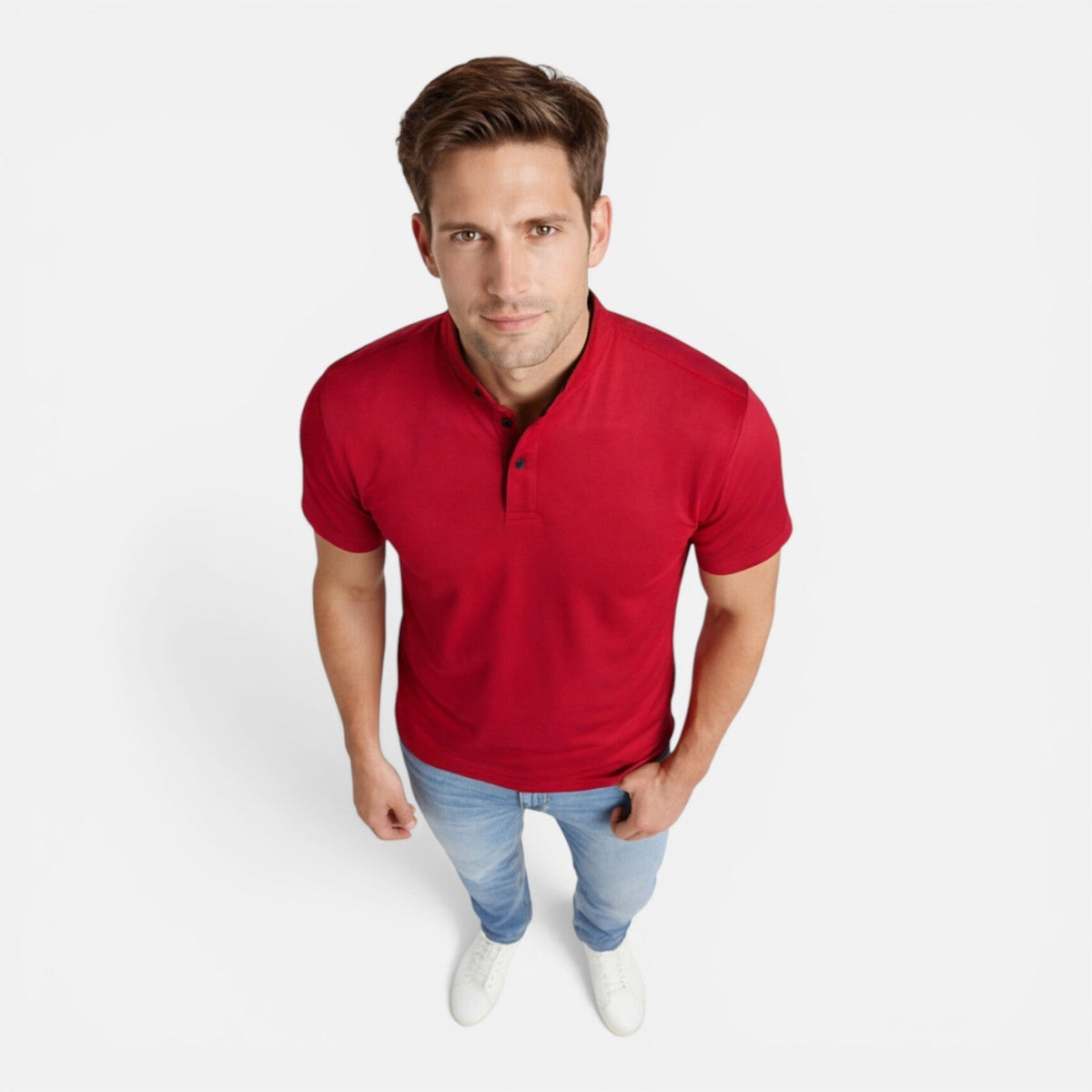 Maglia Henley Uomo Manica Corta Cotone Slim Fit Casual