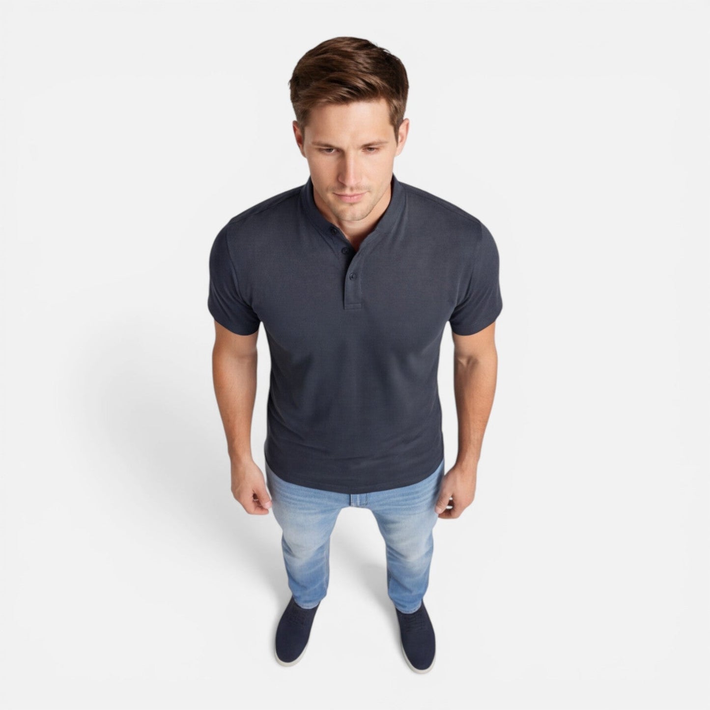 Maglia Henley Uomo Manica Corta Cotone Slim Fit Casual