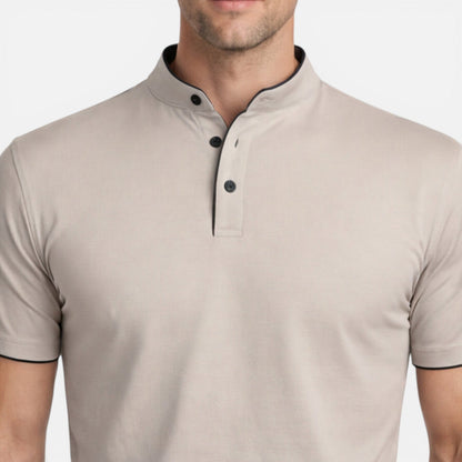 Maglia Henley Uomo Manica Corta Cotone Slim Fit Casual