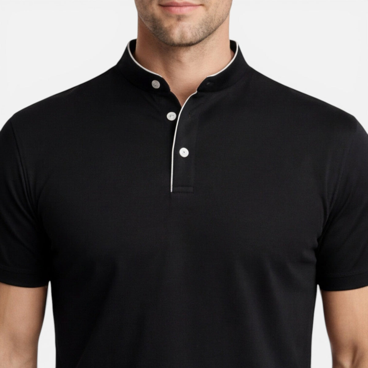 Maglia Henley Uomo Manica Corta Cotone Slim Fit Casual
