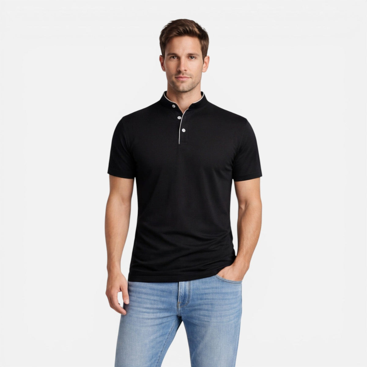 Maglia Henley Uomo Manica Corta Cotone Slim Fit Casual