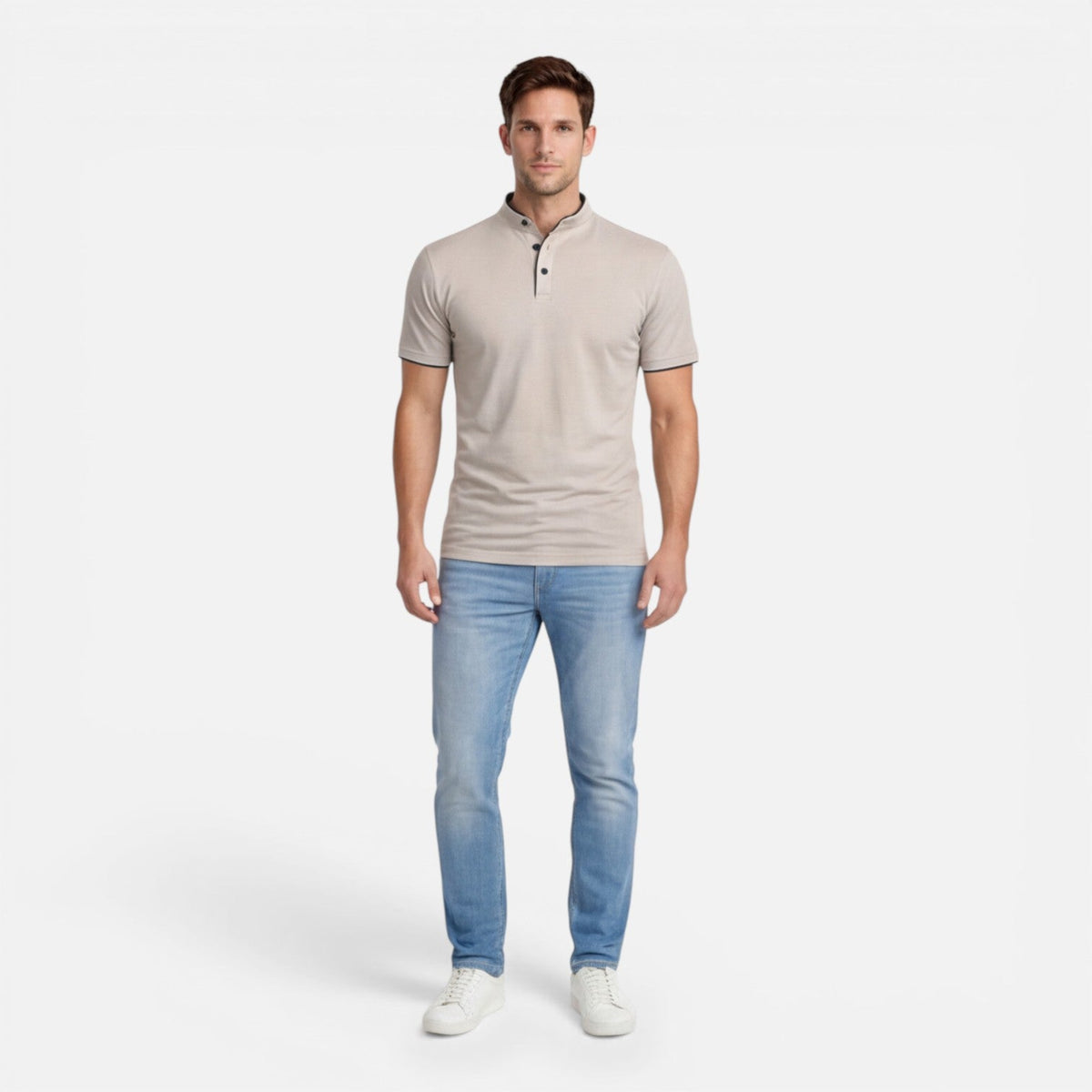 Maglia Henley Uomo Manica Corta Cotone Slim Fit Casual