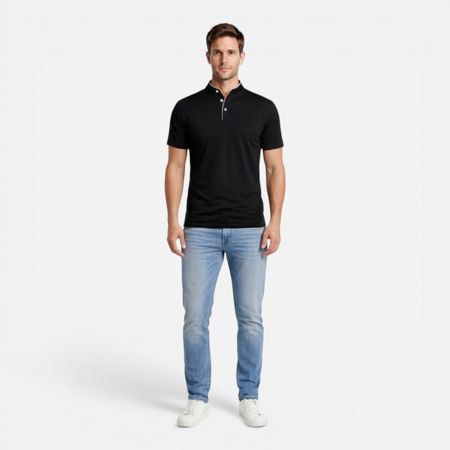 Maglia Henley Uomo Manica Corta Cotone Slim Fit Casual