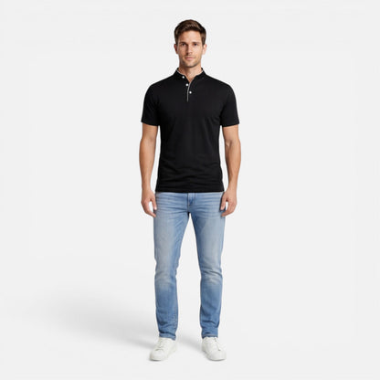 Maglia Henley Uomo Manica Corta Cotone Slim Fit Casual