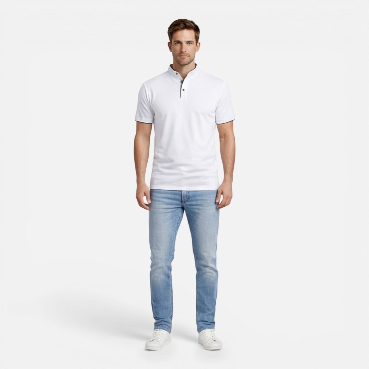 Maglia Henley Uomo Manica Corta Cotone Slim Fit Casual