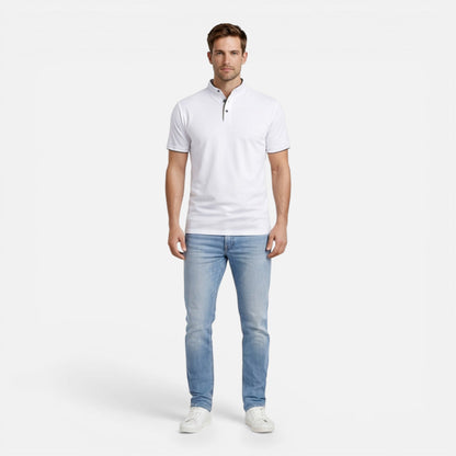 Maglia Henley Uomo Manica Corta Cotone Slim Fit Casual