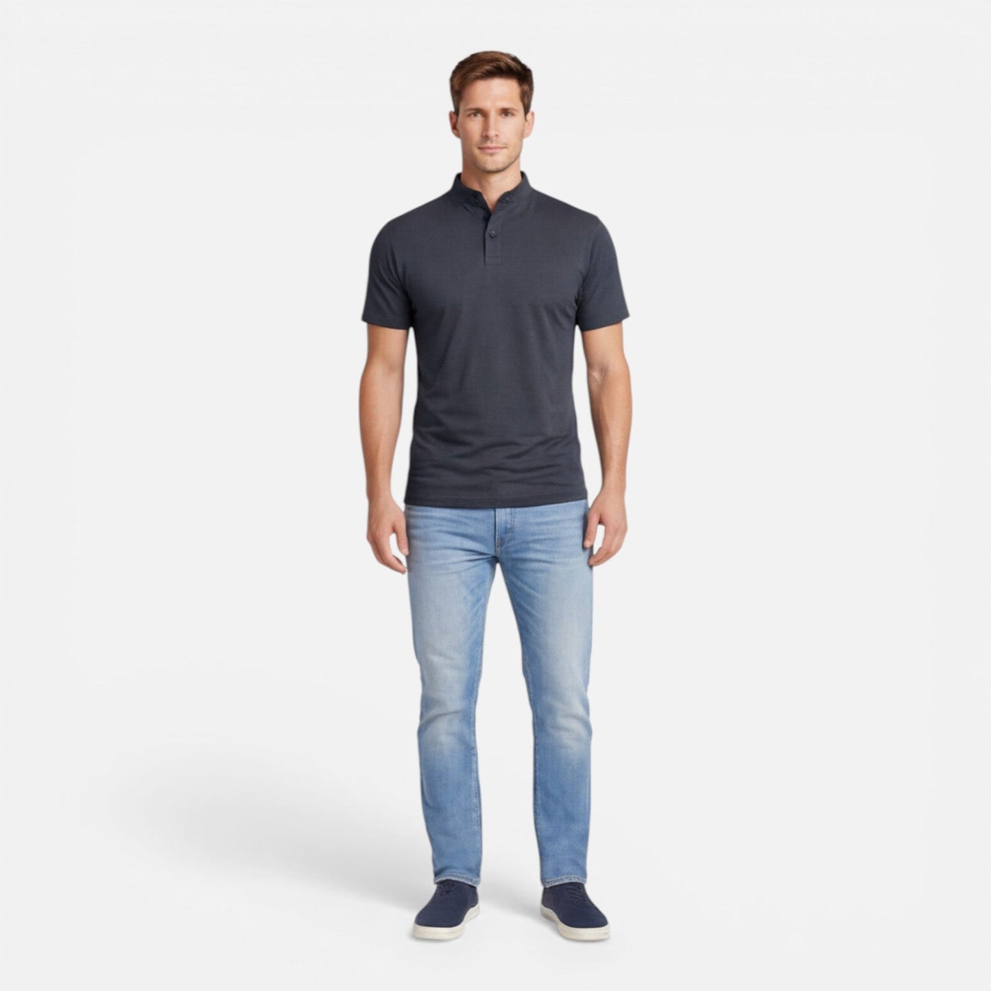 Maglia Henley Uomo Manica Corta Cotone Slim Fit Casual