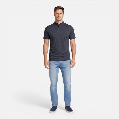 Maglia Henley Uomo Manica Corta Cotone Slim Fit Casual