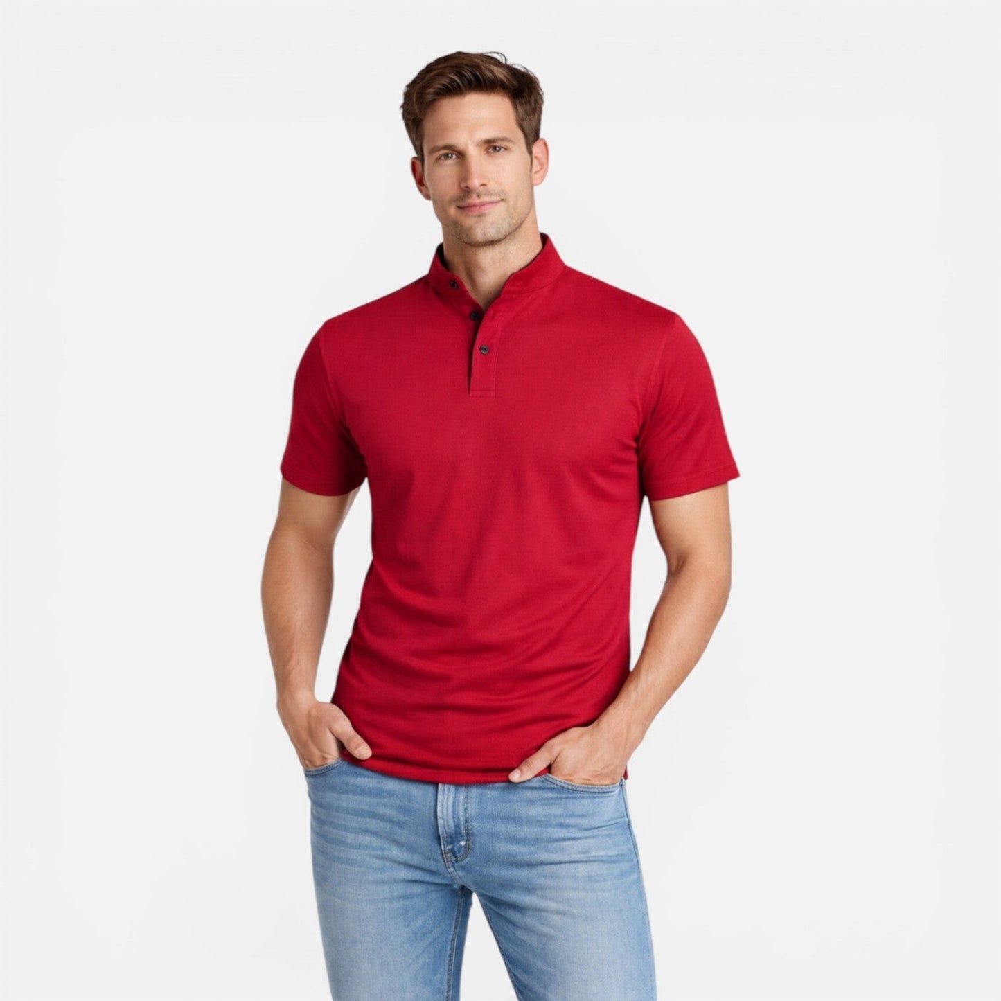 Maglia Henley Uomo Manica Corta Cotone Slim Fit Casual