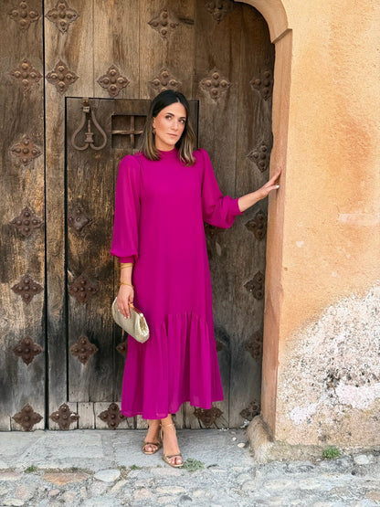Andrea | Abito Lungo Donna in Chiffon con Volant Asimmetrico