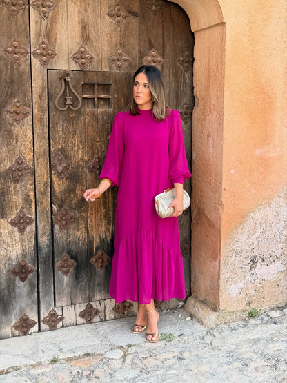 Andrea | Abito Lungo Donna in Chiffon con Volant Asimmetrico