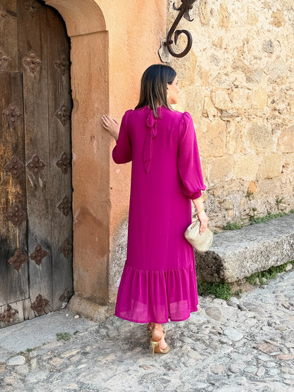Andrea | Abito Lungo Donna in Chiffon con Volant Asimmetrico