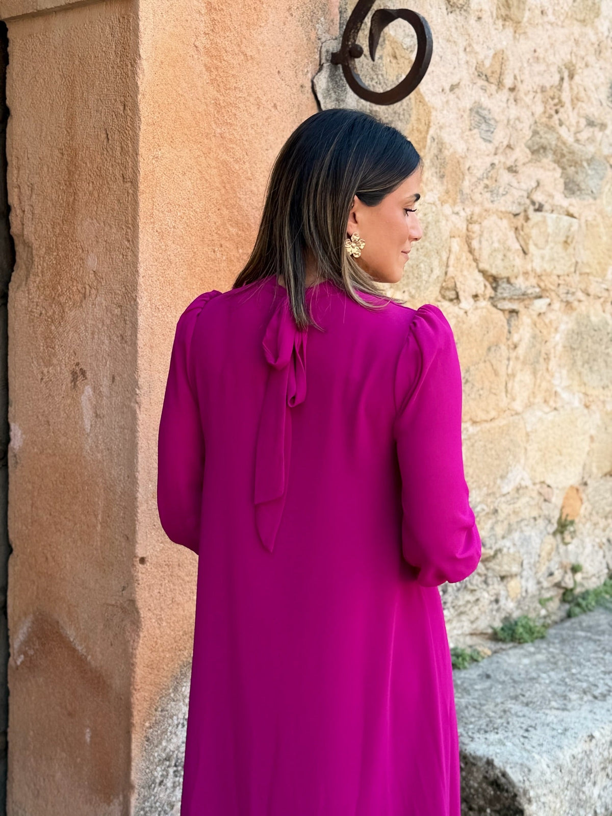 Andrea | Abito Lungo Donna in Chiffon con Volant Asimmetrico