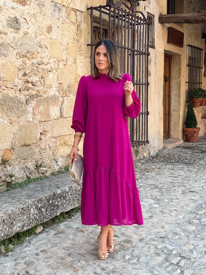 Andrea | Abito Lungo Donna in Chiffon con Volant Asimmetrico