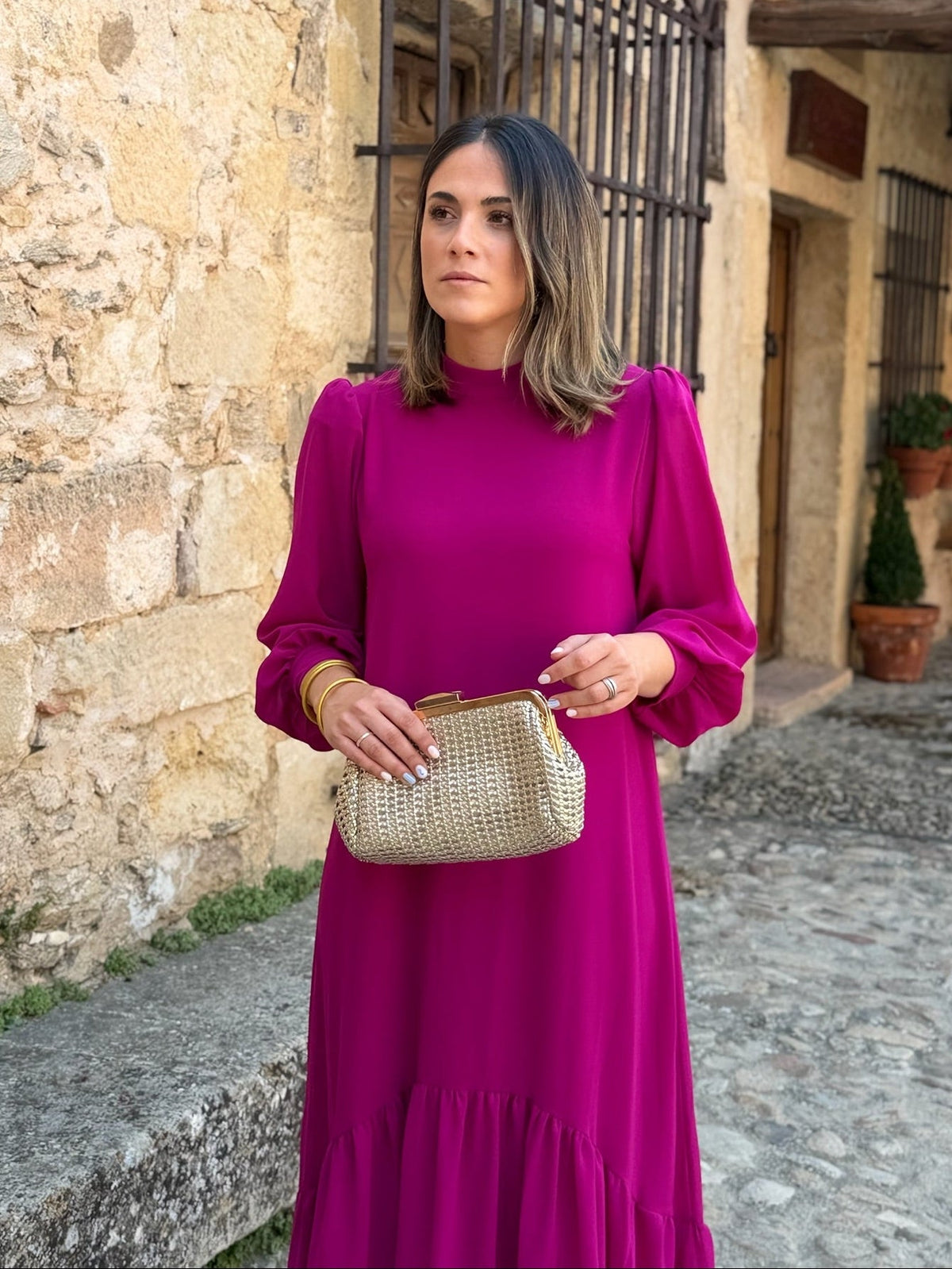 Andrea | Abito Lungo Donna in Chiffon con Volant Asimmetrico