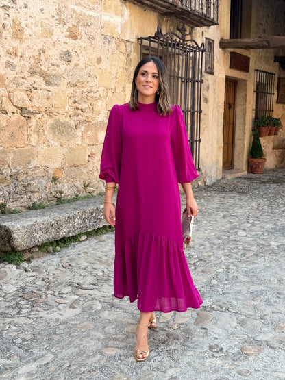Andrea | Abito Lungo Donna in Chiffon con Volant Asimmetrico