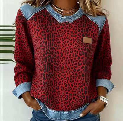 Hollyn | Maglione Leopardato con Colletto in Denim