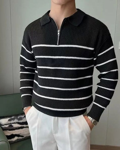 Maglione Uomo a Righe con Mezza Zip Casual Intramontabile