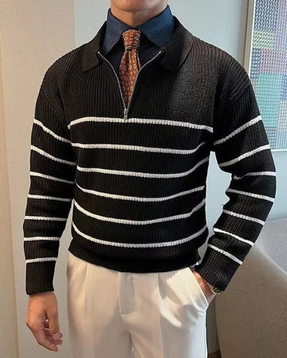 Maglione Uomo a Righe con Mezza Zip Casual Intramontabile