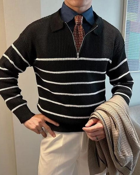 Maglione Uomo a Righe con Mezza Zip Casual Intramontabile
