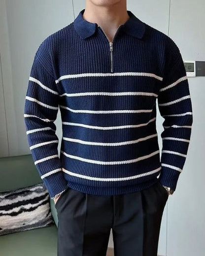 Maglione Uomo a Righe con Mezza Zip Casual Intramontabile