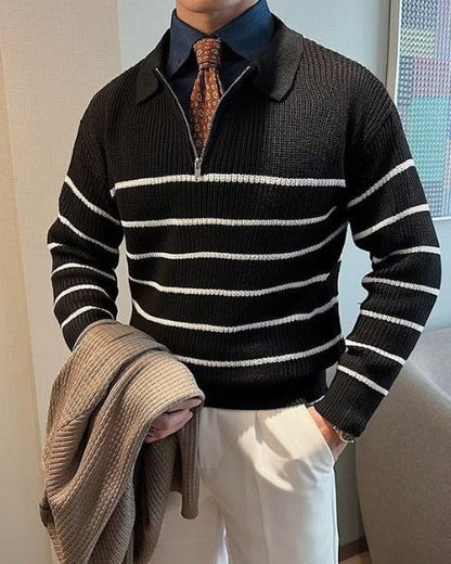 Maglione Uomo a Righe con Mezza Zip Casual Intramontabile