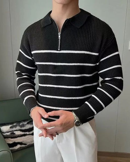 Maglione Uomo a Righe con Mezza Zip Casual Intramontabile